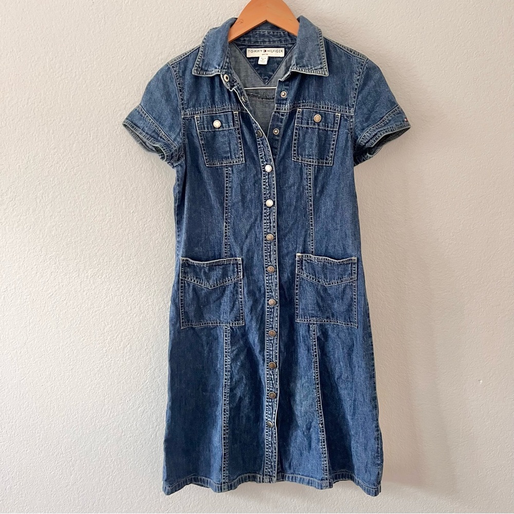 Vintage Y2K Tommy Hilfiger Denim Snap Button Front Dress Sz 8 Petite